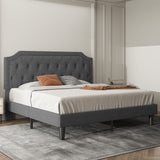 Upholstered King Size Platform Bed Frame with Adjustable and Curved Corner Design