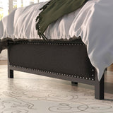 Twin Bed Frame with Upholstered Linen Headboard and Footboard, Heavy-Duty Platform