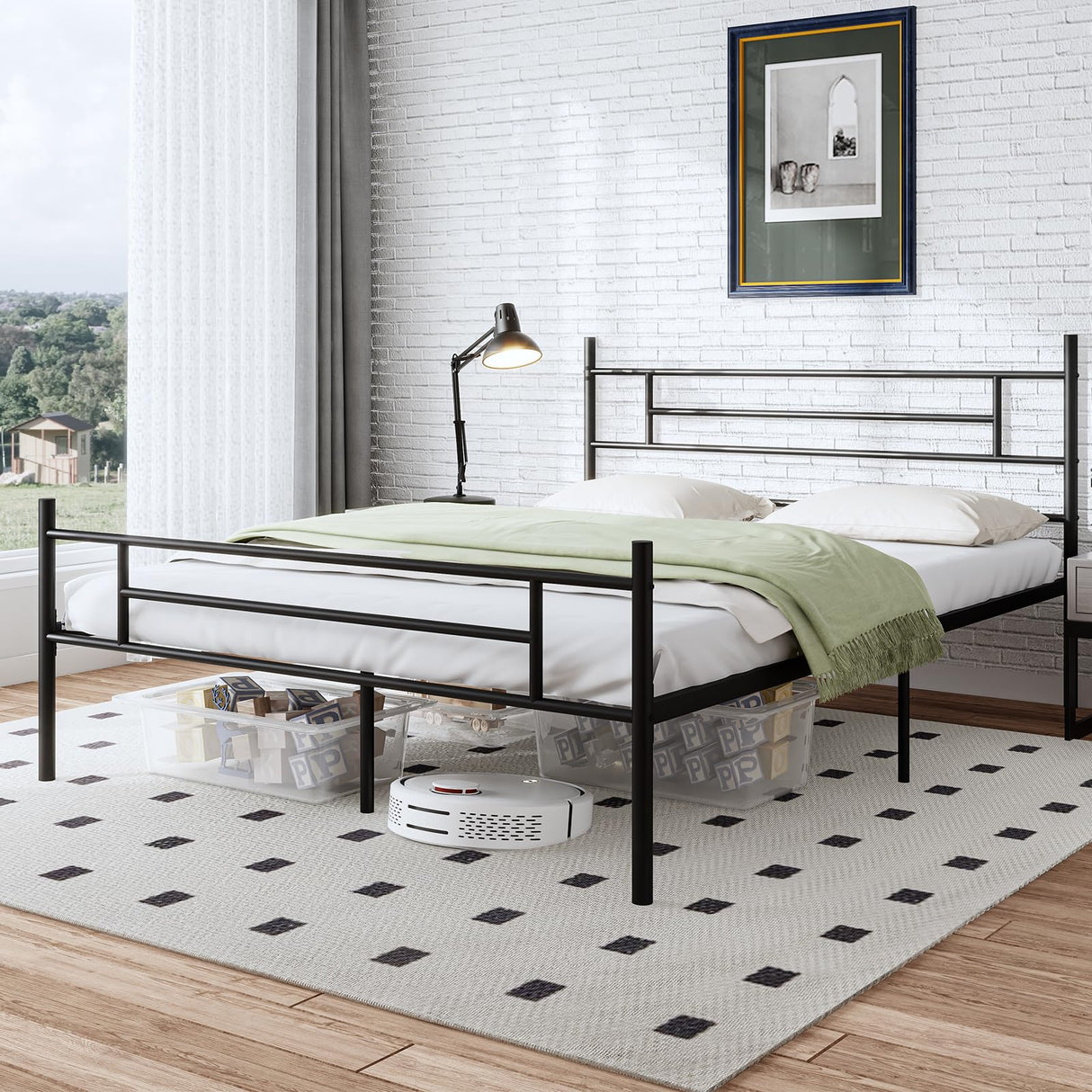 Queen Bed Frame with Headboard and Footboard, 14 Inch Metal Platform Bed Frame