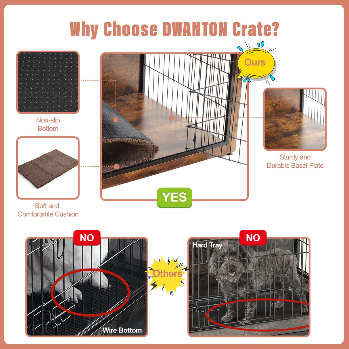 Dog Crate Furniture with Cushion, Wooden Dog Crate Table, Double-Doors Dog Furniture