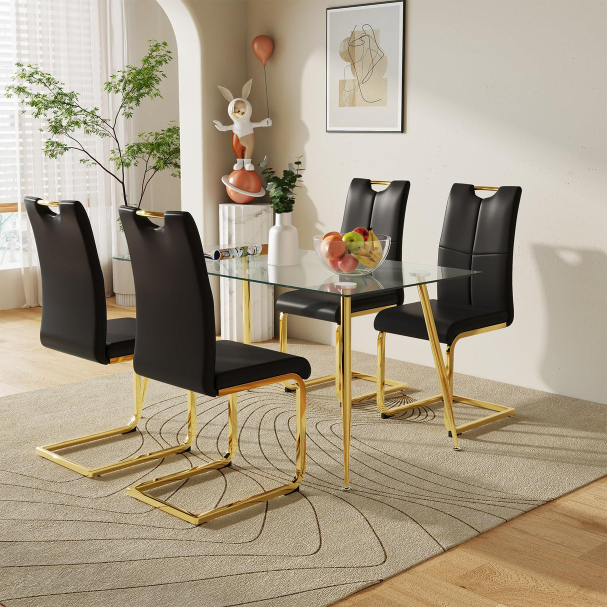 Dining Chairs Set of 2, Modern Dining Chairs with Faux Leather Padded Seat