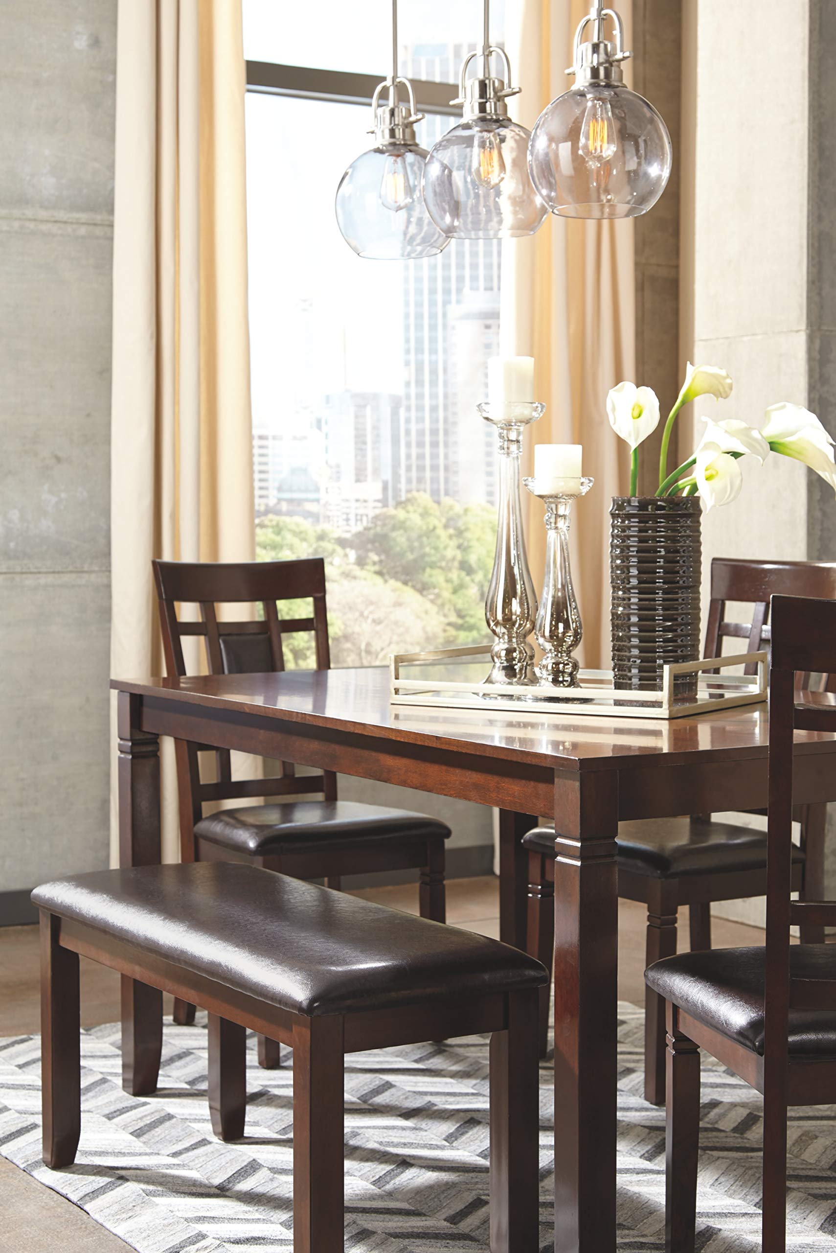 Bennox Dining Room Set, Includes Table, 4 18" Chairs & Bench, Brown
