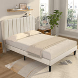 Queen Size Upholstered Bed Frame with Adjustable Headboard, Velvet Platform Bedframe