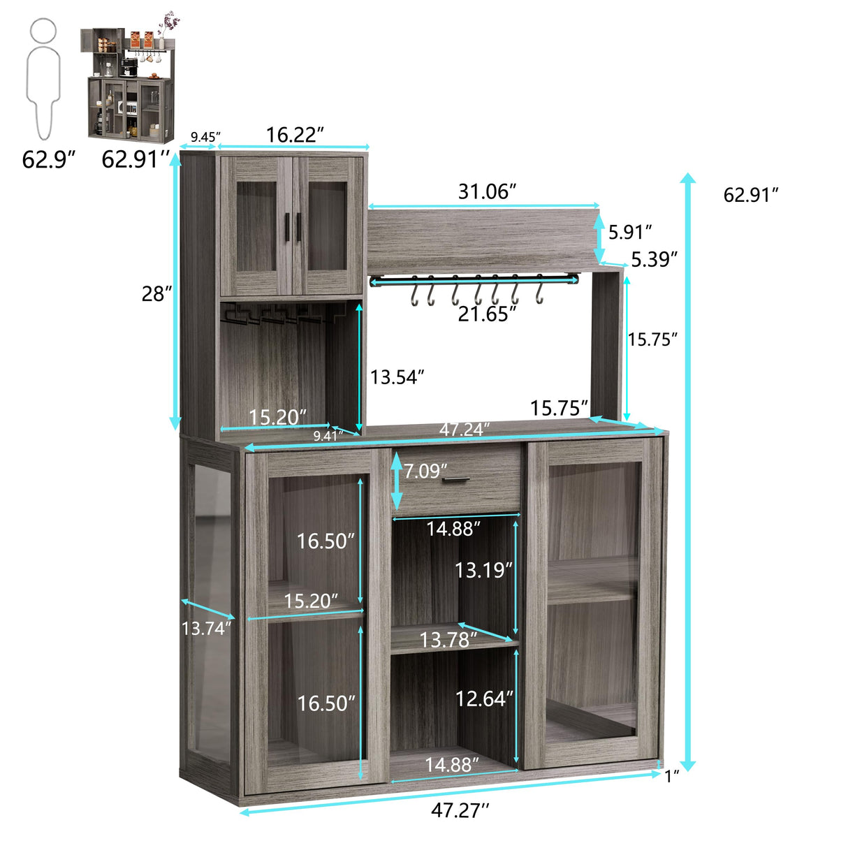 Sideboard Buffet Cabinet, Coffee Bar, Modern Wood Glass-Buffet