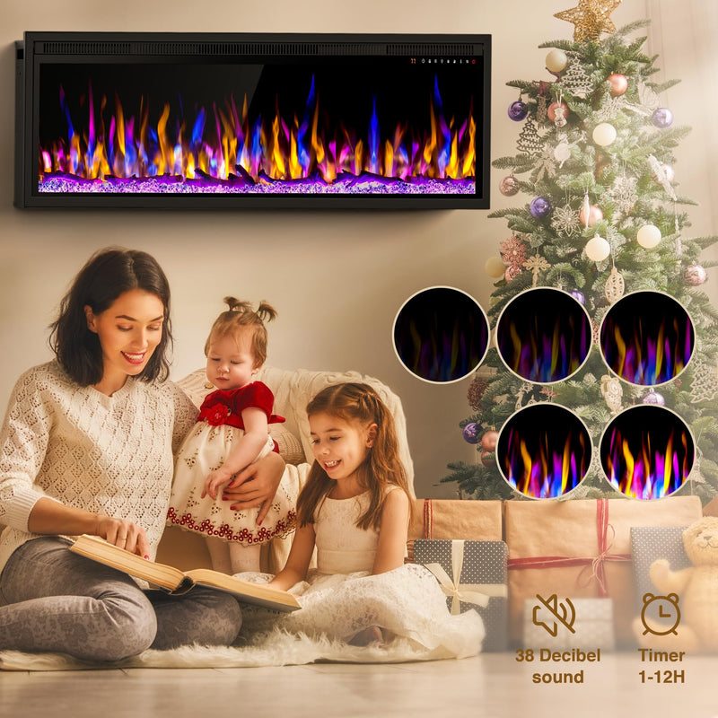 50 Inch Electric Fireplace Heater, Recessed in-Wall and Wall-Mounted Linear Heater