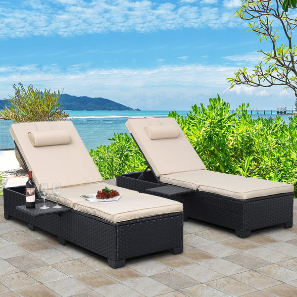 Outdoor PE Wicker Chaise Lounge Chairs - 2 Piece Patio