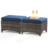 Outdoor Ottomans for Patio Set of 2 PE Wicker Steel Frame Outdoor Footstool