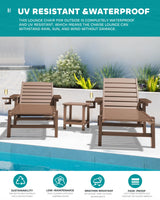 Patio Lounge Set of 2, Lounge Chair for Pool, Brown