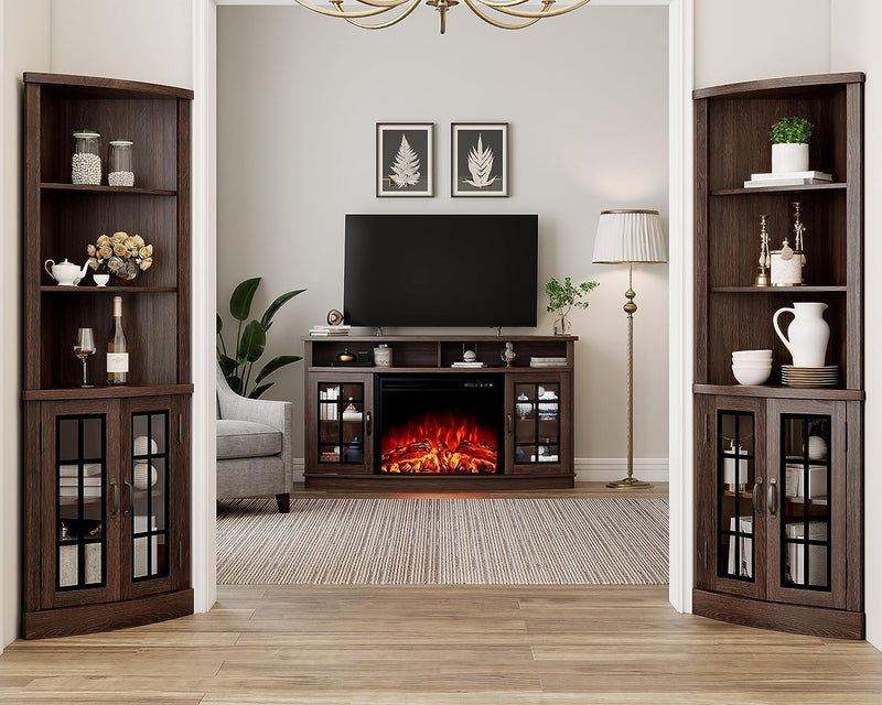 Curved Fireplace TV Stand with 26  Electric Fireplace