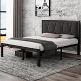 Queen Metal Platform Bed Frame with Upholstered Headboard, Upgraded Heavy Duty Bed