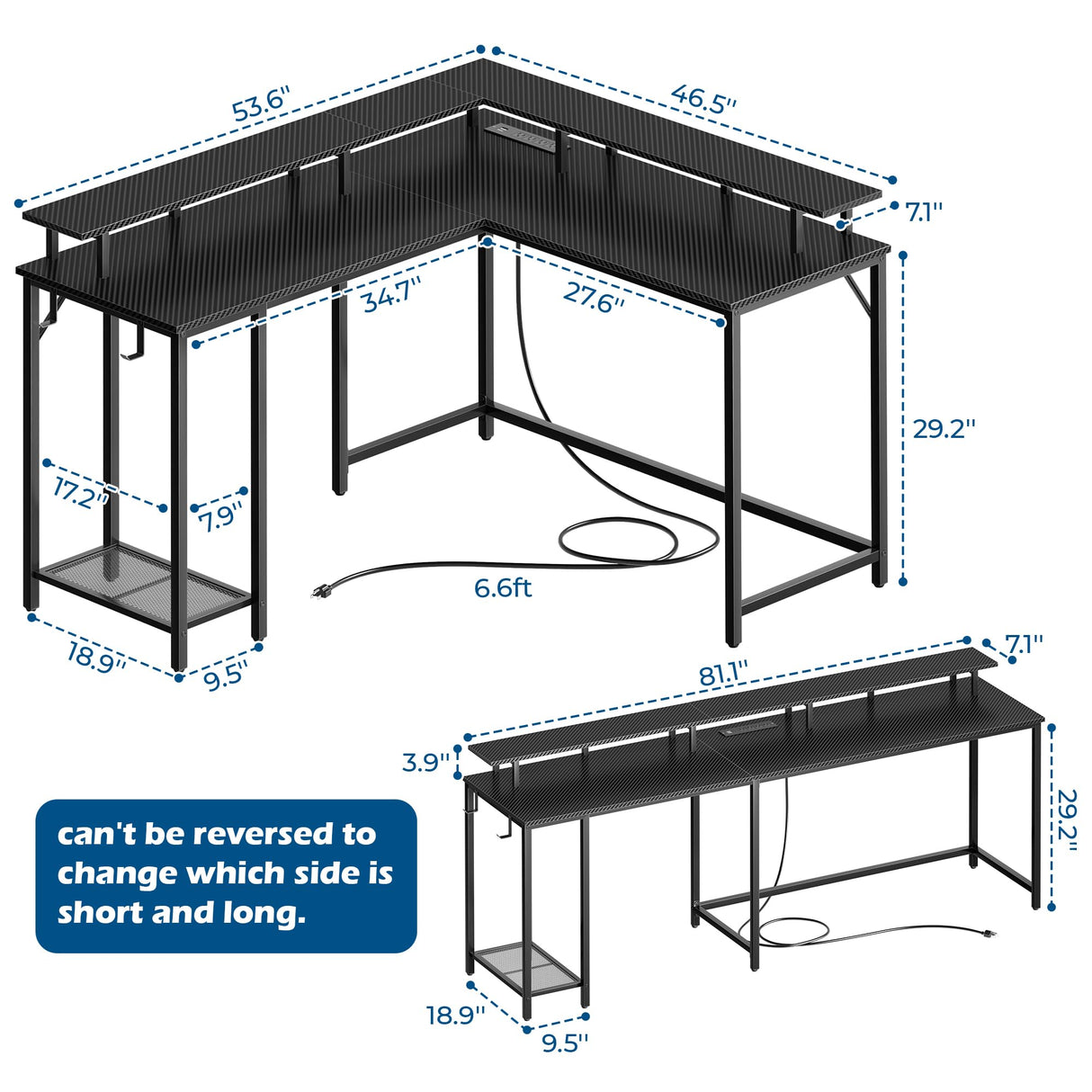 L Shaped Gaming Desk with Power Outlets & LED Lights, Computer Desk