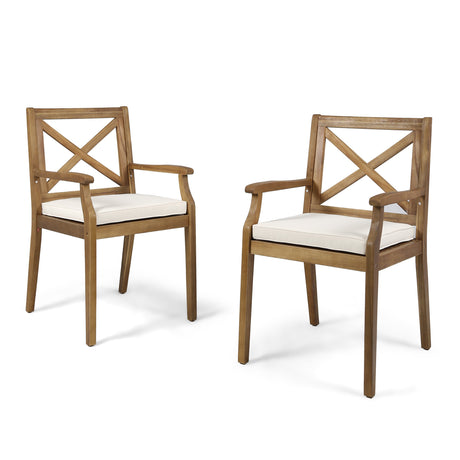 Peter Outdoor Acacia Wood Dining Chair Set of 2