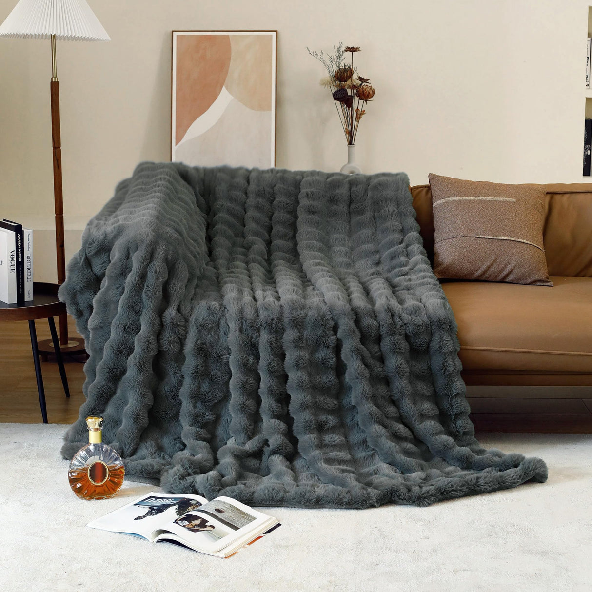 Soft Throw Blanket, 10lb Dark Grey Ultra Warm Fuzzy Blankets Furry Reversible Faux