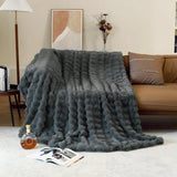 9lb Dark Grey Ultra Warm Fuzzy Blankets Furry Reversible Faux Rabbit Fur Comfy Throws