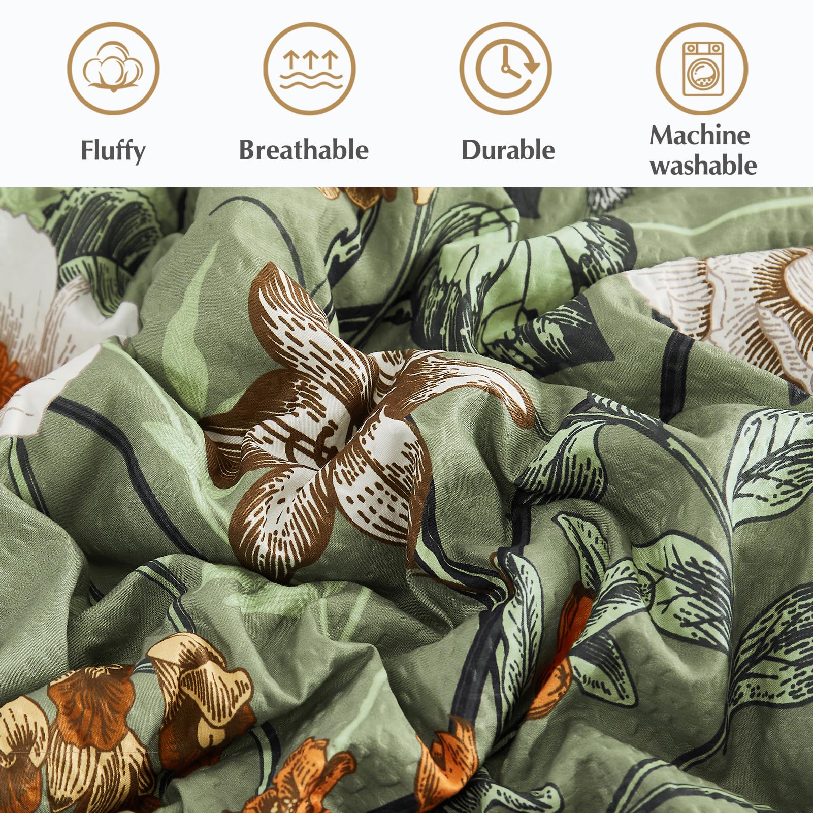 Queen Comforter Set, 7 PCS Green Butterfly Floral Comforter Set