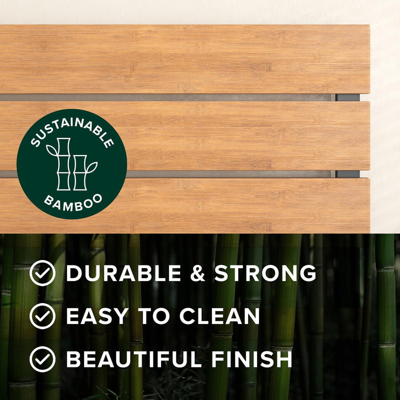 Paul Metal and Bamboo Platform Bed Frame, Wood Slat Support, No Box Spring Needed