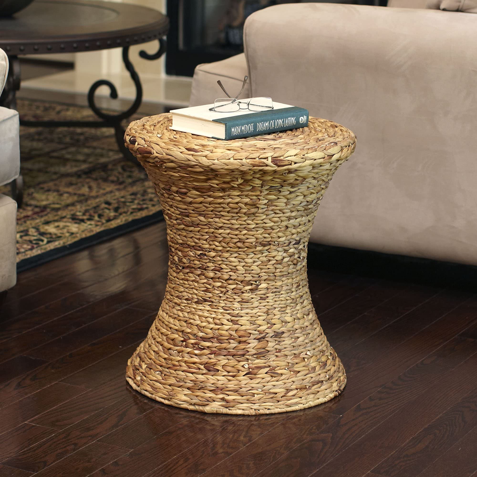 Hourglass Water Hyacinth Wicker Table, Natural