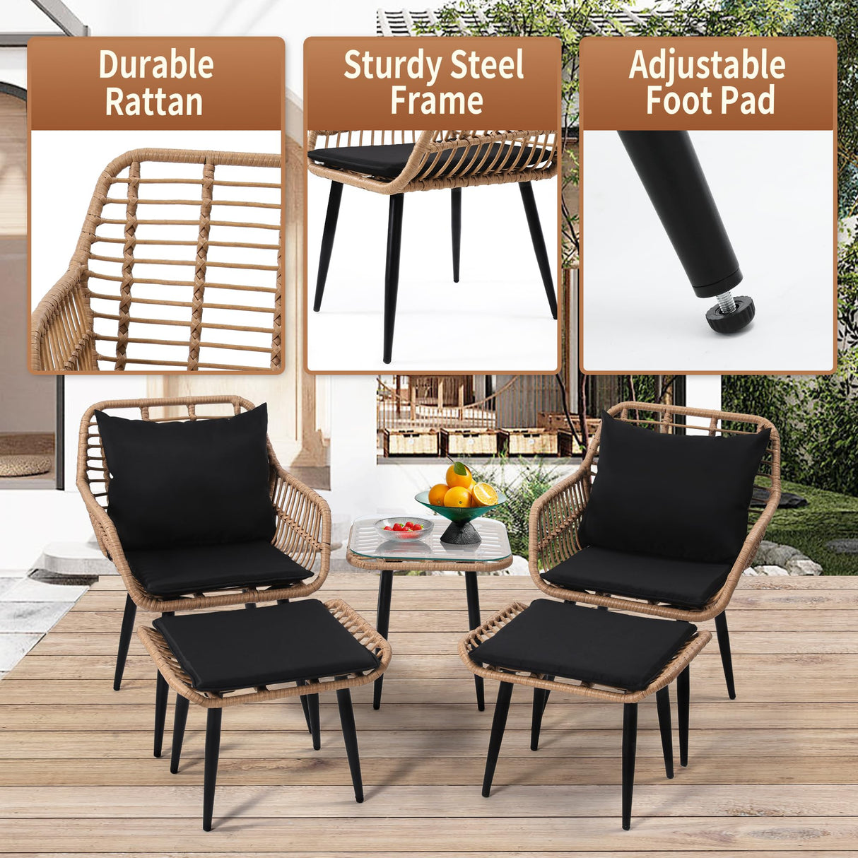 Outdoor Wicker Chairs and Table Bistro Conversation Furniture Set