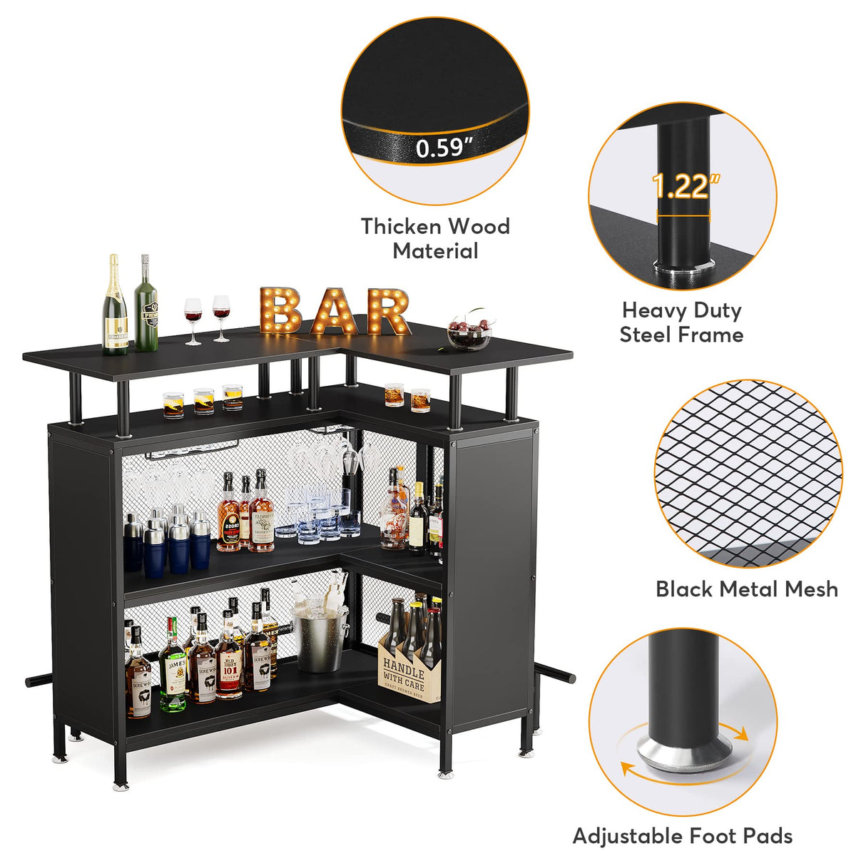 Home Bar Unit, L-Shaped Liquor Bar Table