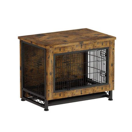 Wooden Dog Crate Furniture with 3 Doors, Dog Crate End Table with Tray