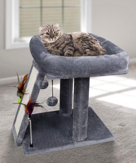 Cat Tree with Cat Condo Scratch Post Hammock Hanging Ball