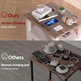 Side Table with Storage, Sofa End Table with Wireless Charging Station