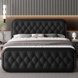 Full Size Bed Frame, Heavy Duty Bed Frame with Faux Leather Headboard