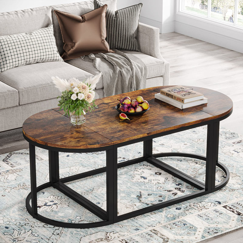 Coffee Table Sets, Grand 47" Mid-Century 3 in1 Multi-Functional Detachable Oval Coffee Table