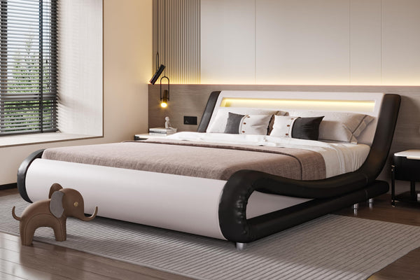 Upholstered Modern Bed Frame with LED Headboard/Mattress Foundation
