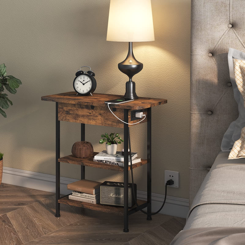 End Table with Charging Station, Flip Top Side Table with USB Ports and Outlets
