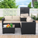 Outdoor PE Wicker Patio Furniture Set 4 Piece Black Rattan Sectional Sofa Conversation