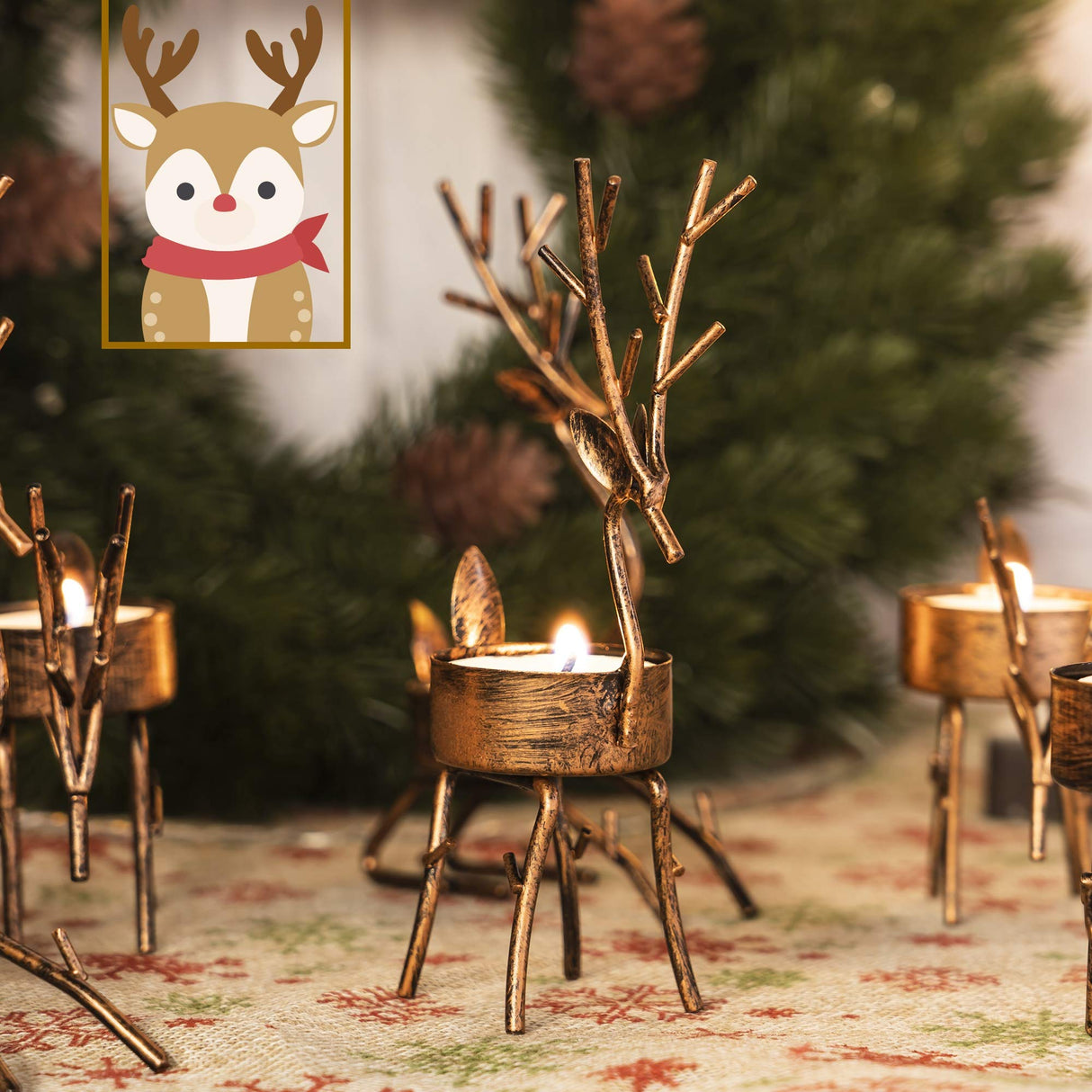 Reindeer Tea Light Candle Holders 6 Pack Iron Christmas