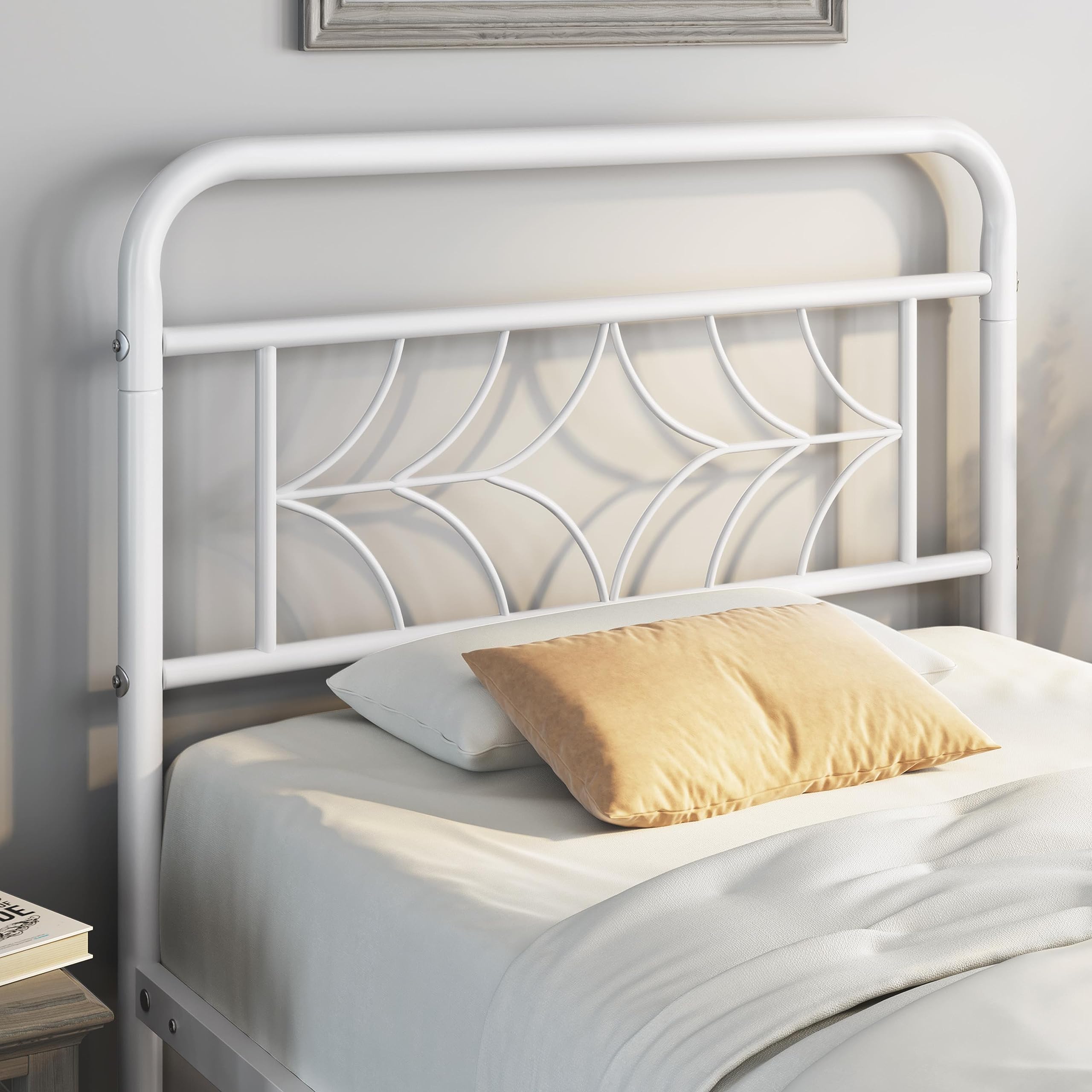 Twin Bed Frames Metal Platform Bed with Sparkling Star-Inspired Design Headboard