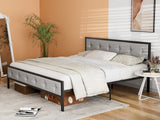 Metal King Size Bed Frame with Upholstered Linen Headboard Footboard