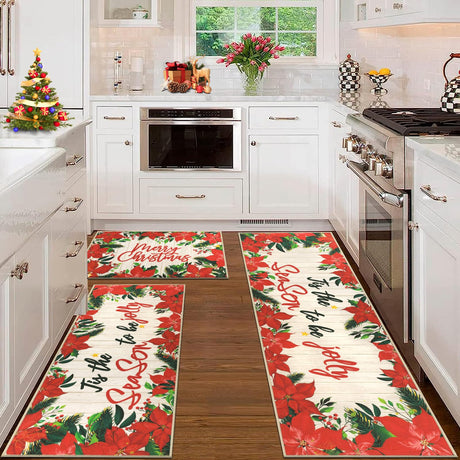 Christmas Kitchen Rugs Sets of 3 Non Slip Kitchen Mats