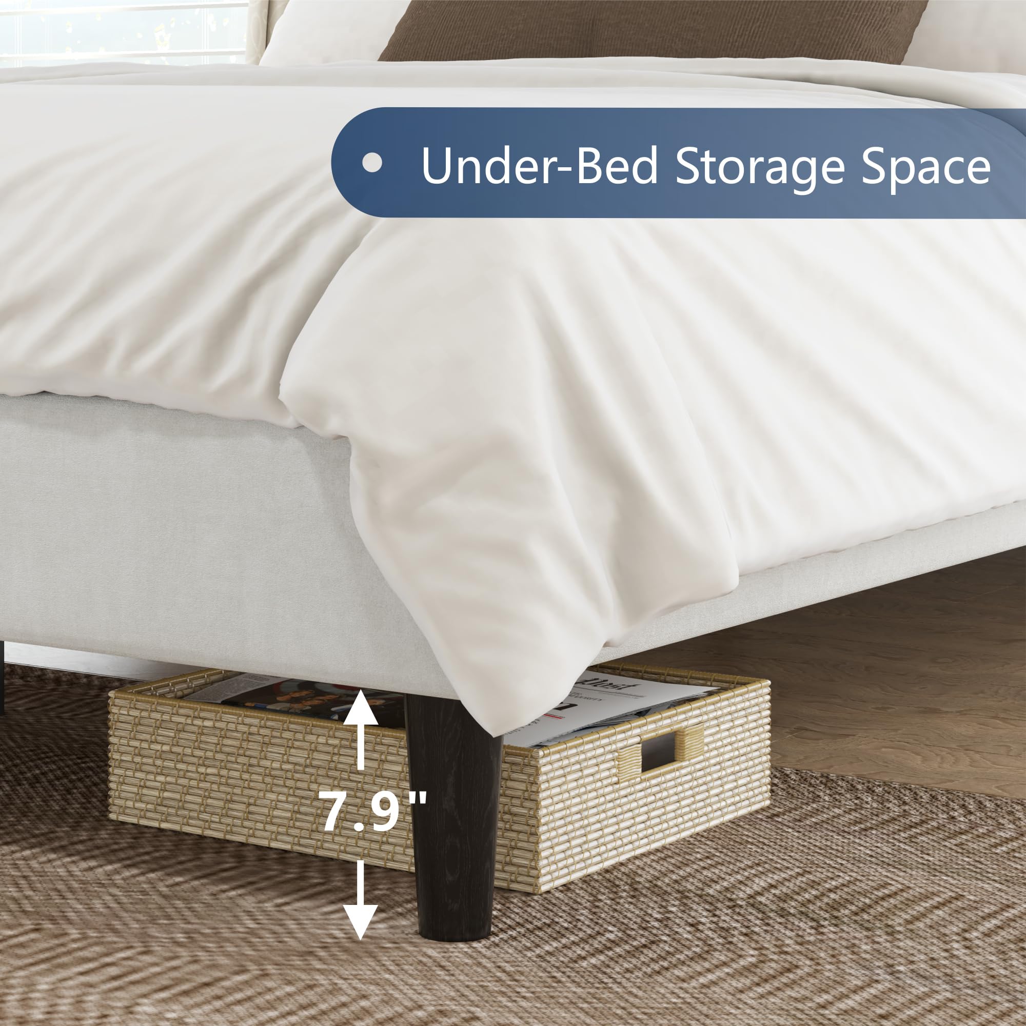 Full Size Bed Frame, Velvet Upholstered Platform Bed with Channel Tufted Headboard