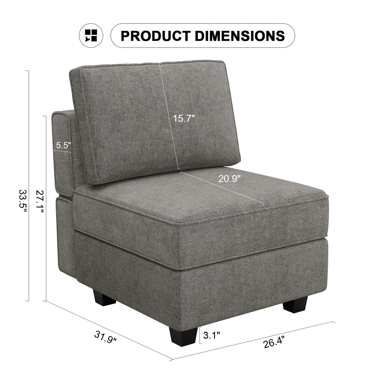 Fabric Modular Sectional Sofa Middle Seat Module Couch Side Sectional