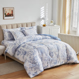 Floral Rversible Comforter Set Queen Size, Botanical Pattern Printed White