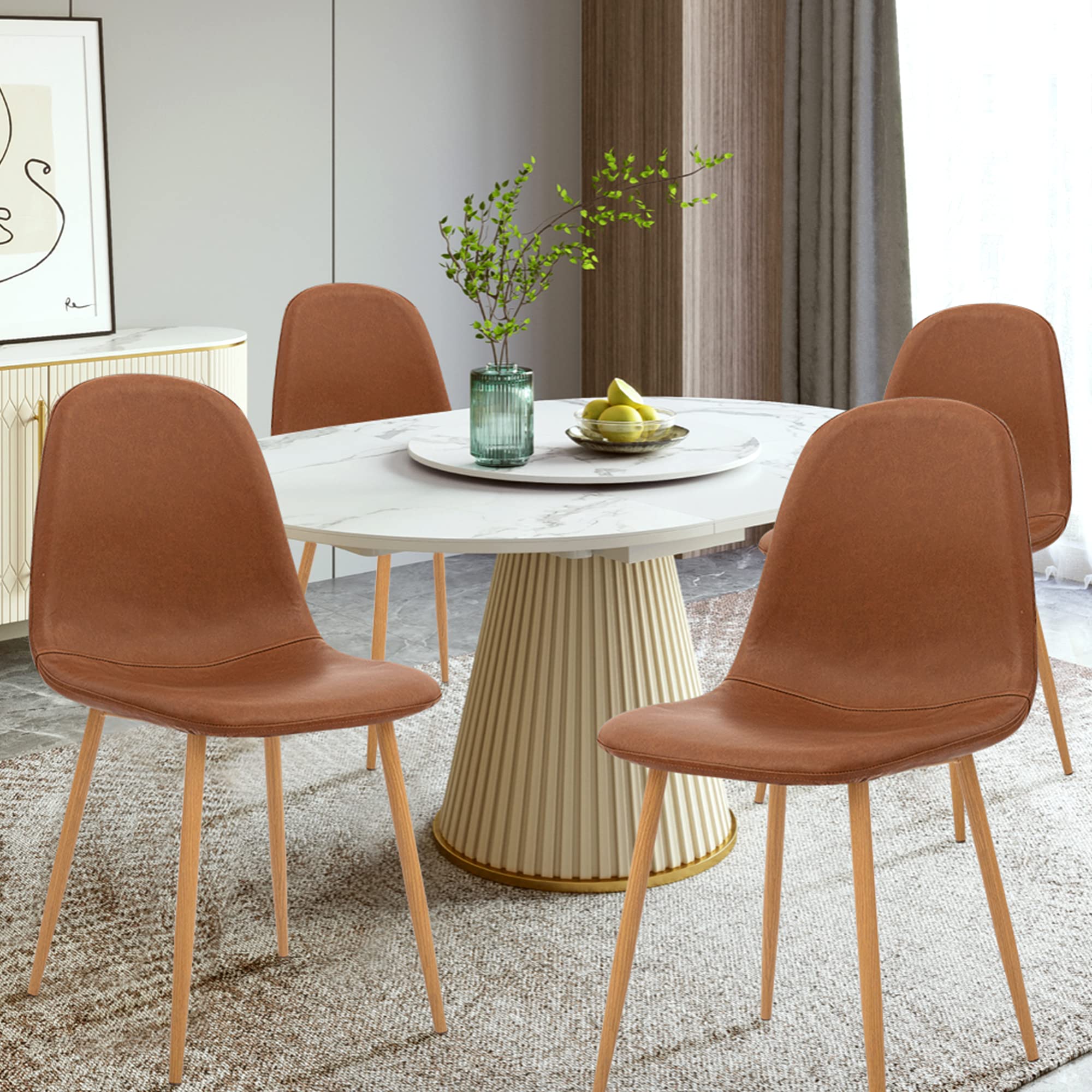 Washable PU Cushion Seat Back, Mid Century Metal Legs for Kitchen