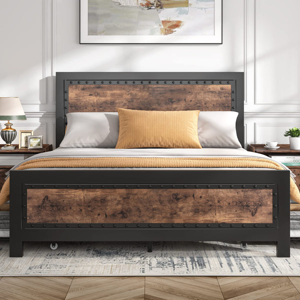 Queen Size Bed Frame with 4 Storage Drawers