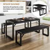 Dining Table Set with Two Benches, Rustic Kitchen Table Set for 4 People, Space-Saving