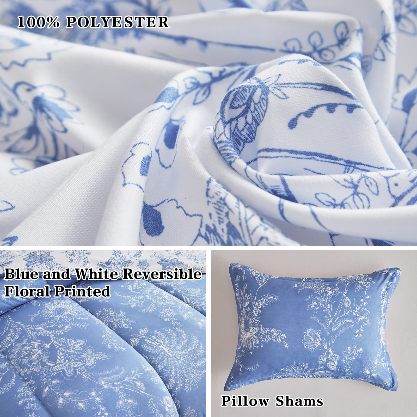 Floral Rversible Comforter Set Queen Size, Botanical Pattern Printed White