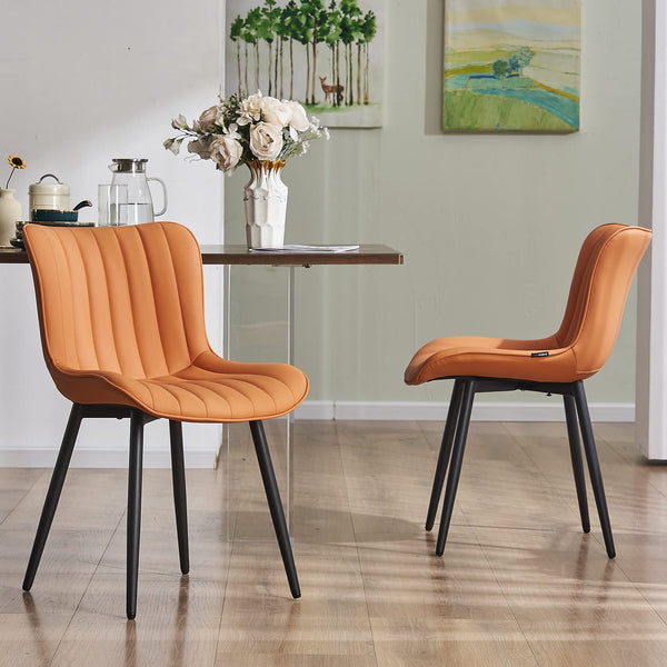 Camel Dining Chairs Set of 2 Upholstered Mid Century Modern Kitchen Chair Armless Faux Leather