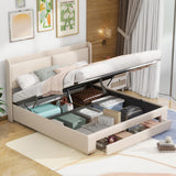 Queen Size Storage Upholstered Hydraulic Platform Bed with 2 Drawers & Linen