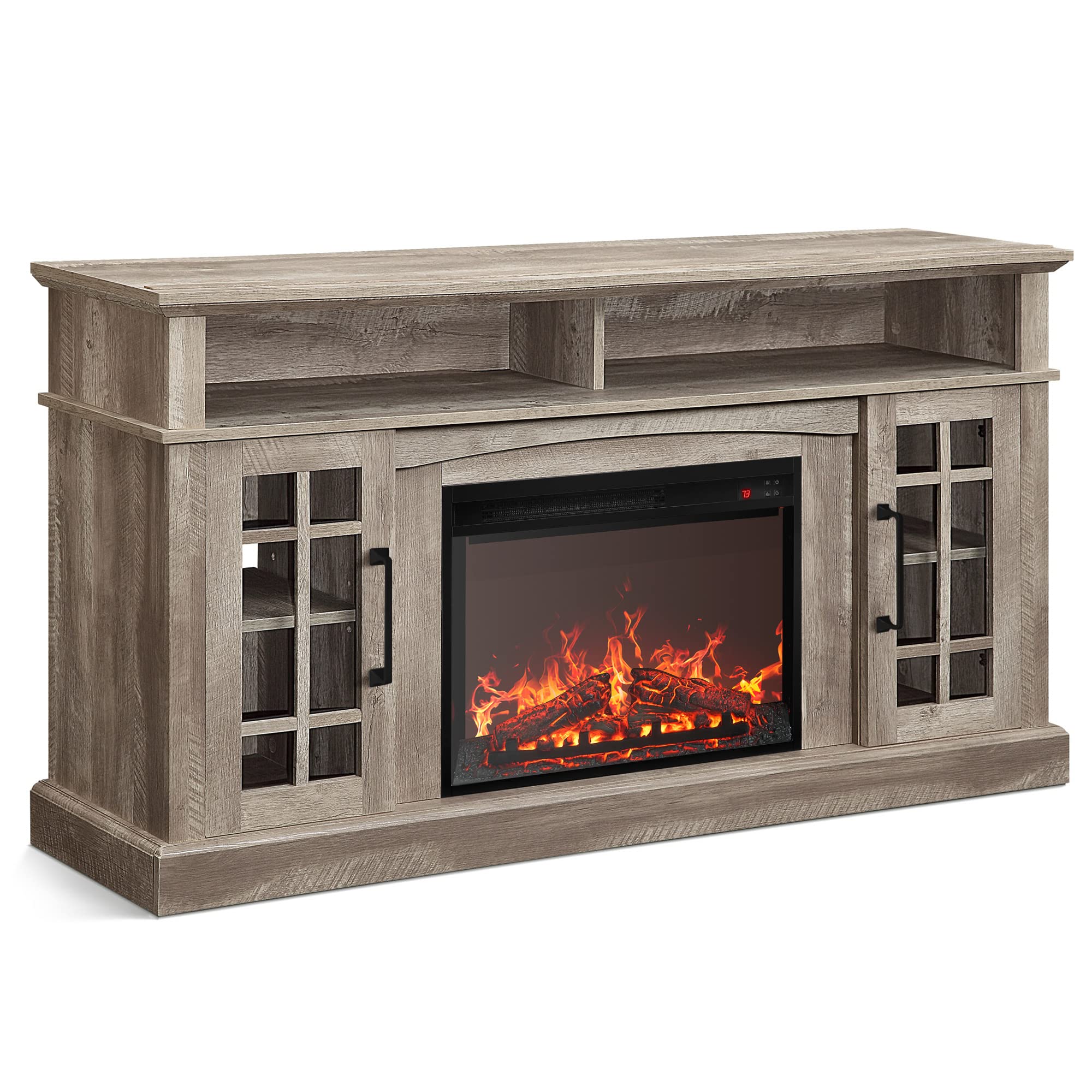 Traditional 58" Rustic TV Stand with 23" Electric Fireplace Heater