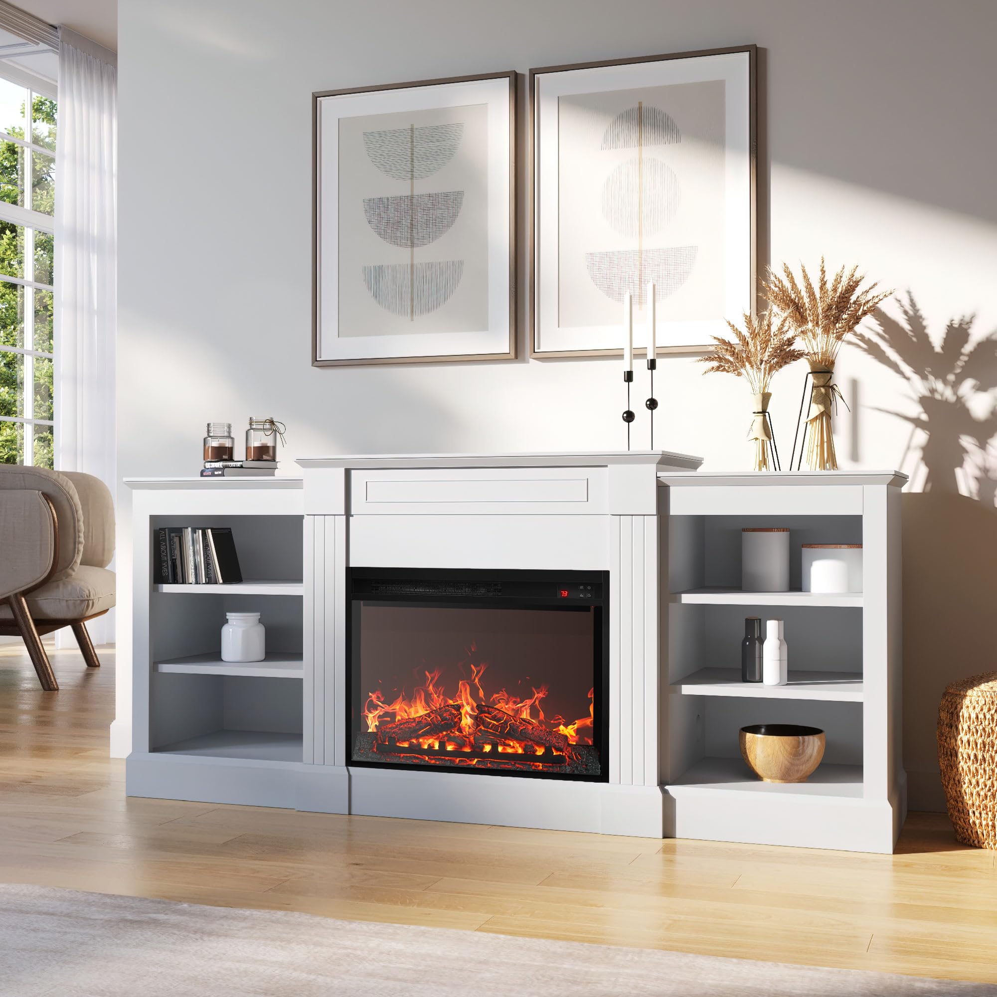 Modern 66" Electric Fireplace Heater Mantel TV Stand