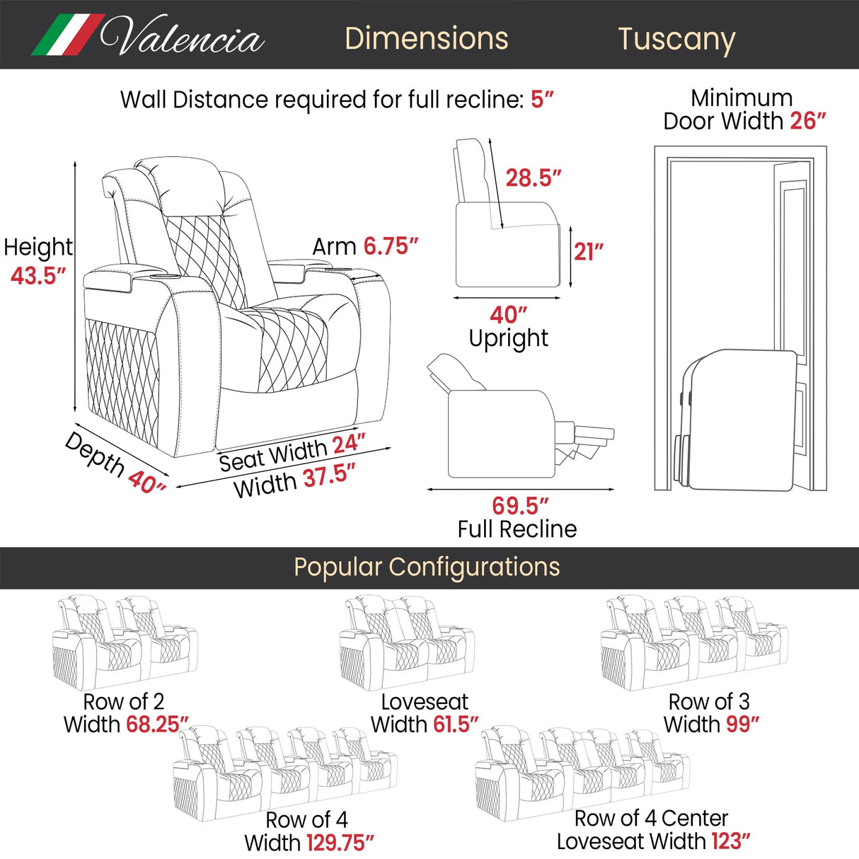 Tuscany Home Theater Seating | Premium Top Grain Italian Nappa 11000 Leather