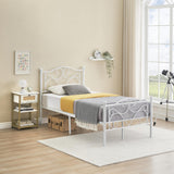 White Twin Bed Frame with Headboard and Footboard for Girls, Metal Platform Bed Frame