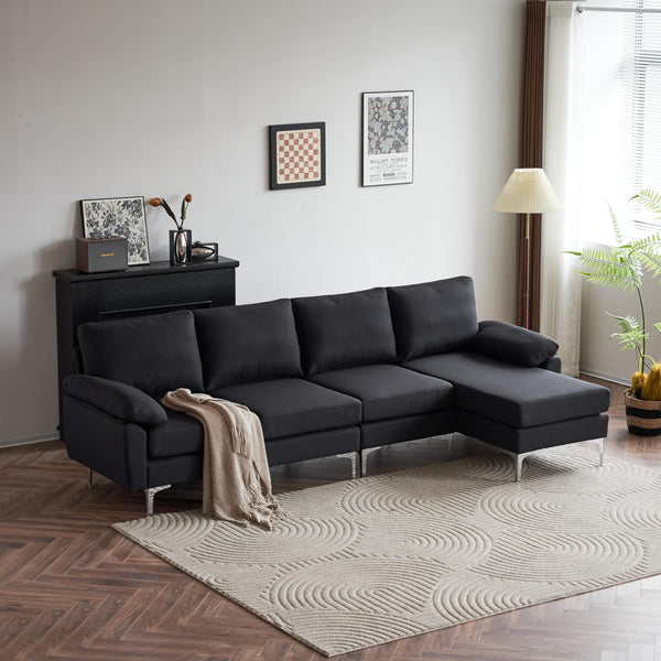 Convertible Sectional Sofa 110" L-Shape Sofa Couch 4-Seat Couch with Chaise Fabric Upholstered