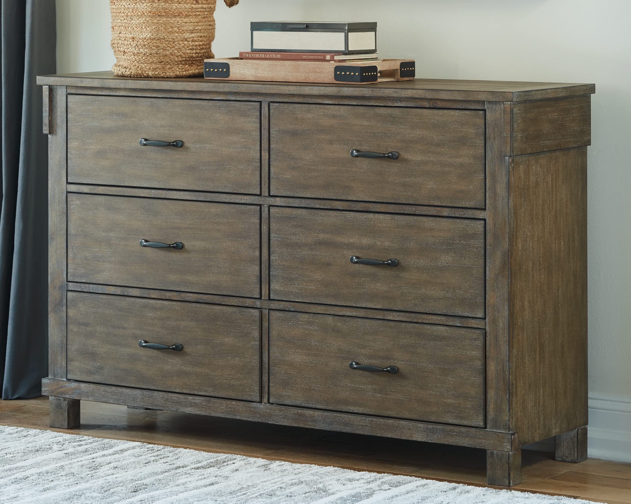Shamryn Modern Rustic 6 Drawer Dresser, Dark Brown